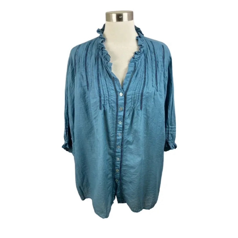 Sundance JP & Mattie Blue Ruffle Pintuck Blouse size medium Pristine